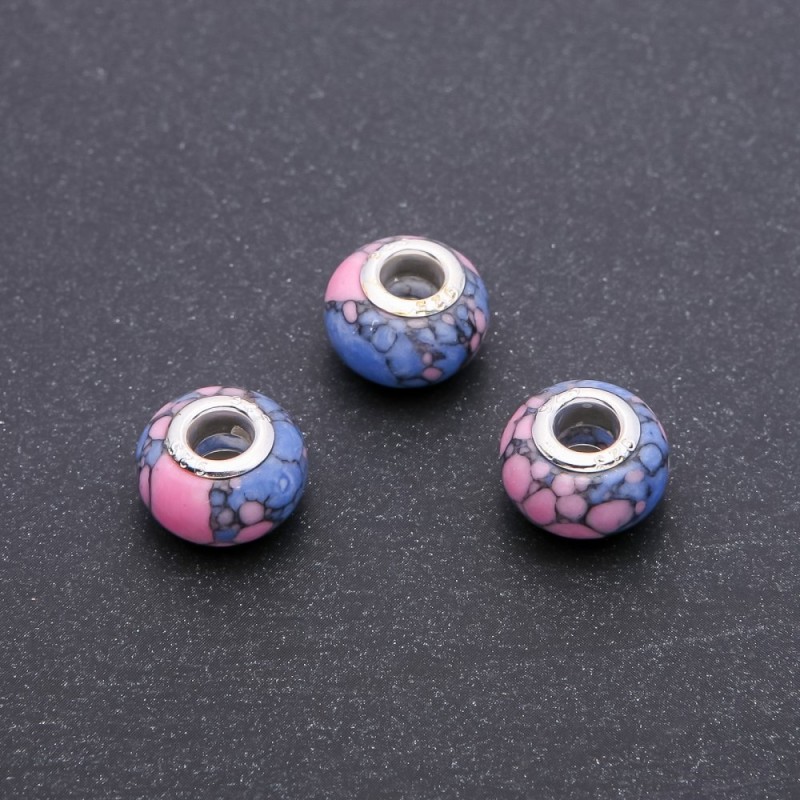 Koralik Pandora marmurkowy różowo-niebieski, średnica 14×9 mm, otwór 5 mm, opakowanie 4 szt.