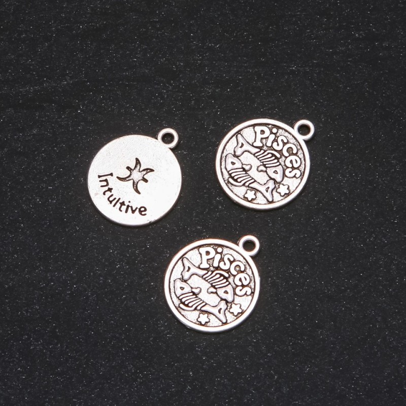 Zawieszka do biżuterii Zodiak Ryby, średnica 17 mm, opakowanie 20 g +/- 10 szt.