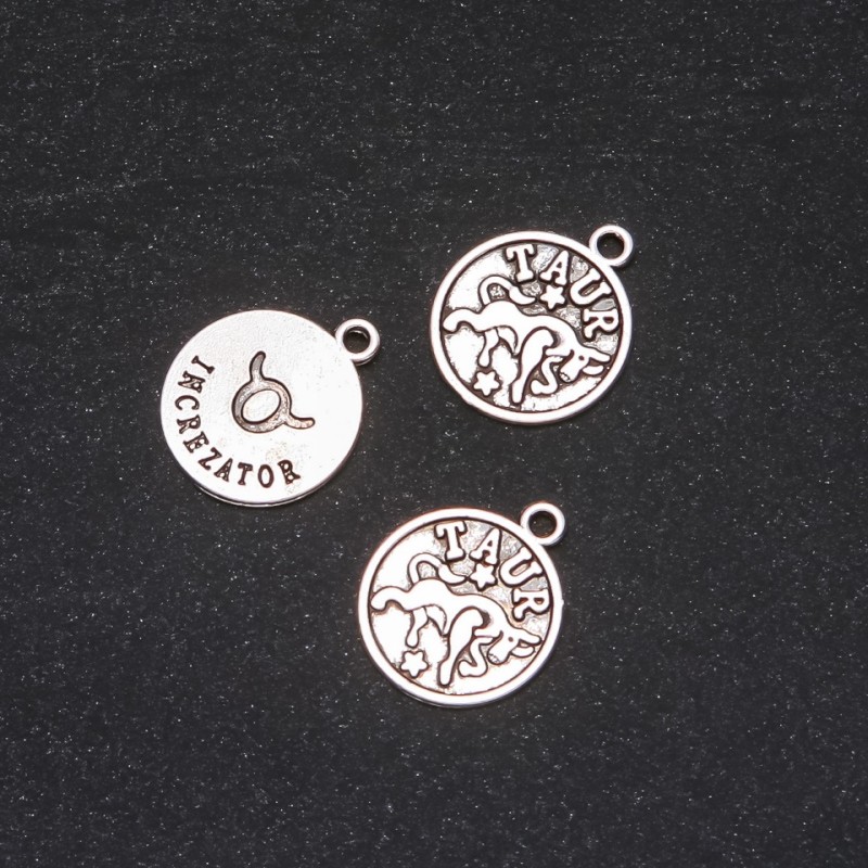 Zawieszka do biżuterii Zodiak Byk, średnica 17 mm, opakowanie 20 g ±14 szt.
