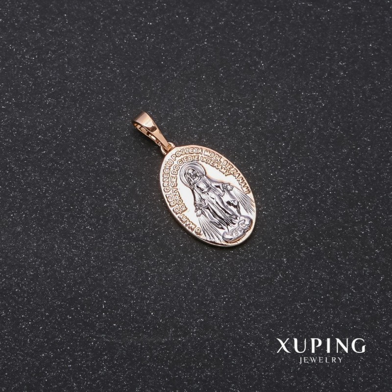 Wisiorek Xuping „O Maryjo bez grzechu poczęta” 12×18×25 mm, rodium, pozłacanie 18k