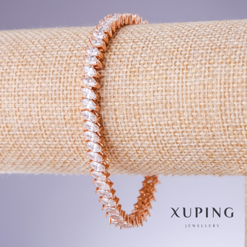 Bransoletka Xuping z białymi cyrkoniami, grubość 7 mm, długość 17,5–19,5 cm, pozłocenie 18K