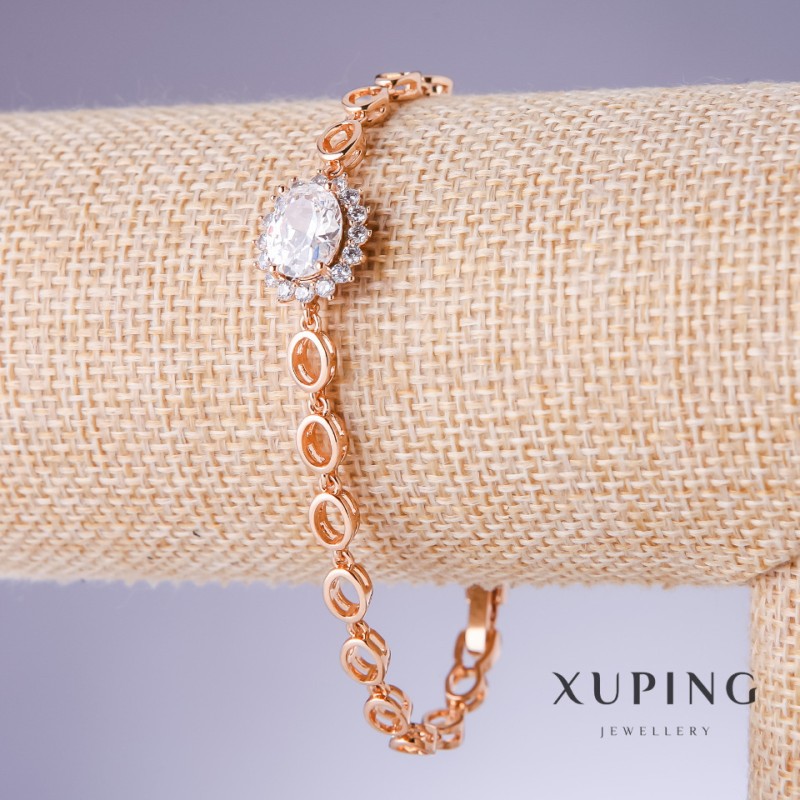 Bransoletka Xuping z białymi cyrkoniami, grubość 5–13 mm, długość 18–20 cm, złocenie 18K