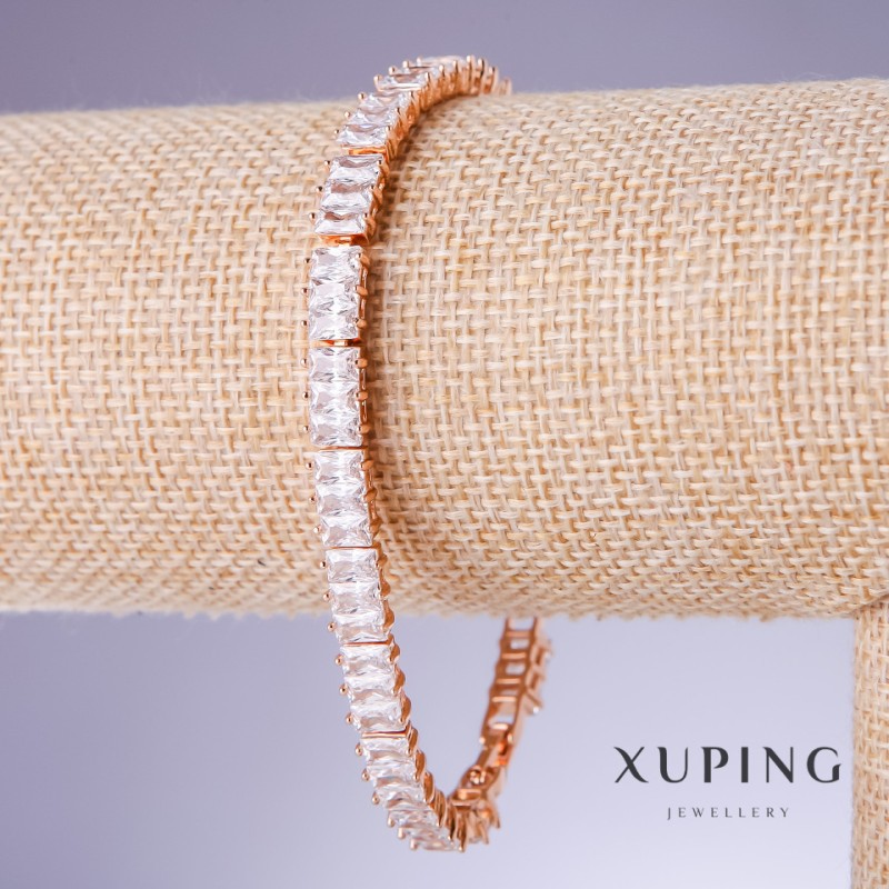 Bransoletka Xuping z białymi cyrkoniami, grubość 6 mm, długość 18-20 cm, złocenie 18K