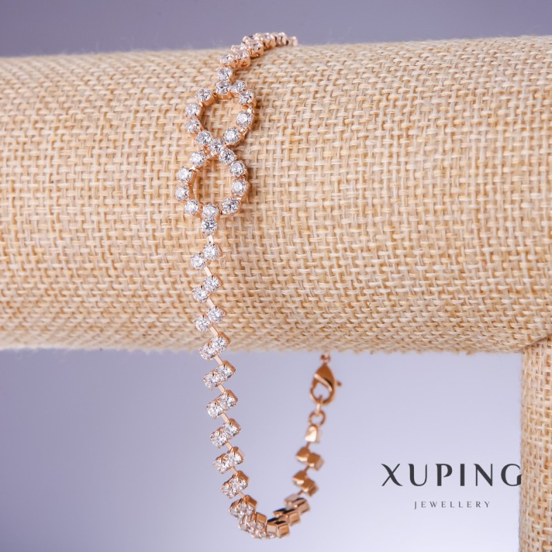 Bransoletka Xuping z białymi cyrkoniami «Nieskończoność», grubość 5–13 mm, długość 21 cm, pozłacanie 18K