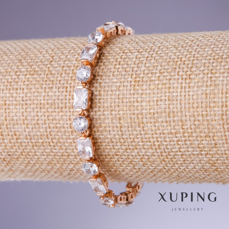Bransoletka Xuping z białymi cyrkoniami, grubość 5 mm, długość 19 cm, pozłacanie 18K