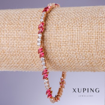 Bransoleta Xuping z czerwonymi cyrkoniami «Rubin», grubość 5 mm, długość 18–21 cm, pozłacenie 18K