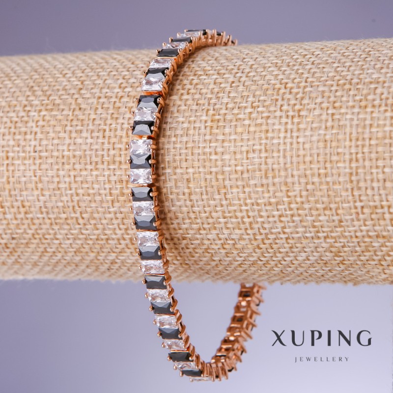 Bransoletka Xuping z czarnymi cyrkoniami, grubość 7 mm, długość 18–20 cm, pozłacana 18K