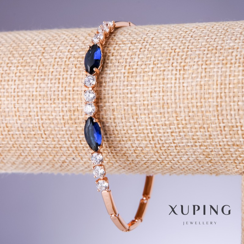 Bransoletka Xuping z niebieskimi cyrkoniami „Szafir”, grubość 3–6 mm, długość 19–20 cm, pozłacanie 18K