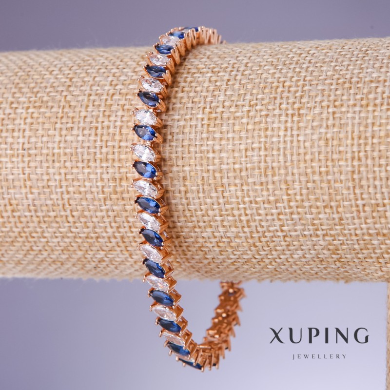 Bransoletka Xuping z niebieskimi cyrkoniami „Szafir”, grubość 7 mm, długość 17–19 cm, pozłocenie 18K
