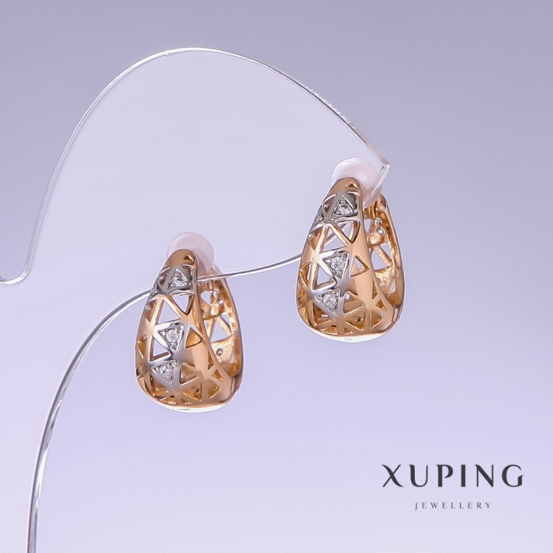 Kolczyki Xuping, długość 17 mm, grubość 9 mm, rhodiowana powłoka, pozłacane 18k