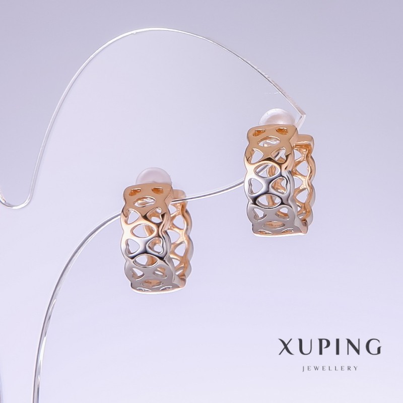 Kolczyki Xuping, długość 14 mm, grubość 7 mm, rodowane, pozłacane 18k