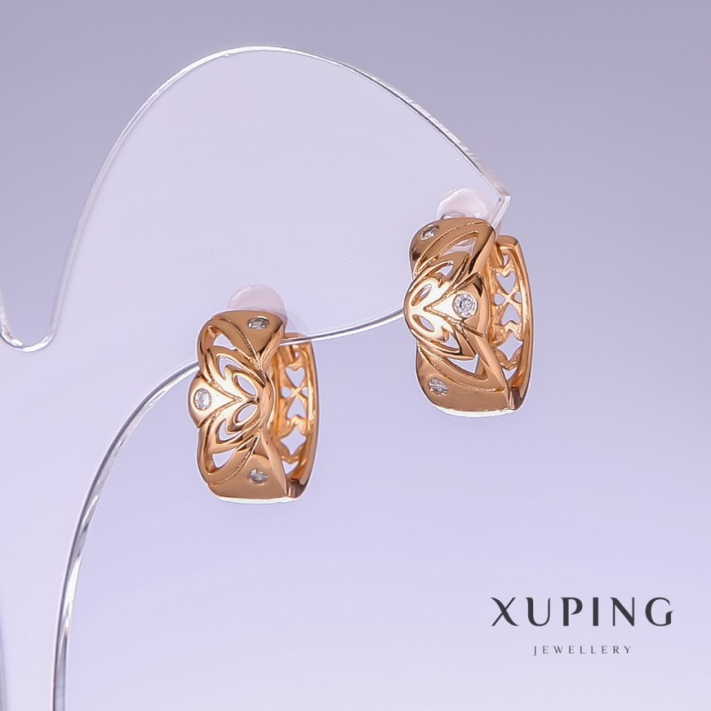 Kolczyki Xuping z białymi kryształami, długość 16 mm, grubość 7 mm, pozłocenie 18K
