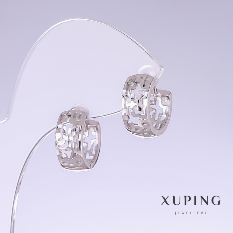 Kolczyki Xuping, długość 14 mm, grubość 6,5 mm, rhodiowane