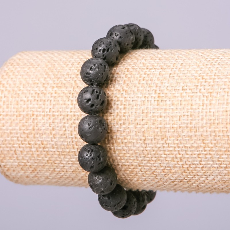 Bransoletka z naturalnego kamienia lawowego – kuleczki, średnica 8 mm, długość 18 cm na elastycznej gumce