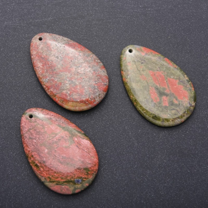Wisiorek z naturalnego kamienia jaspis heliotropowy, kropla 55×35 mm