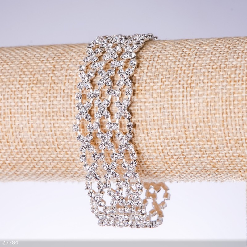 Bransoletka z cyrkoniami „biała”, szerokość 22 mm, długość 19 cm, kolor: srebrny