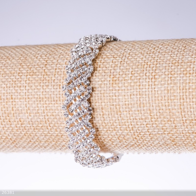 Bransoletka z cyrkoniami «biała», szerokość 16 mm, długość 19 cm «srebrny»