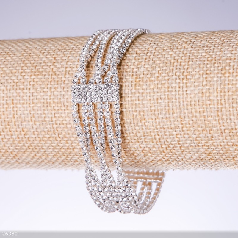 Bransoletka z cyrkoniami „biała”, szerokość 20 mm, długość 19 cm „srebro”