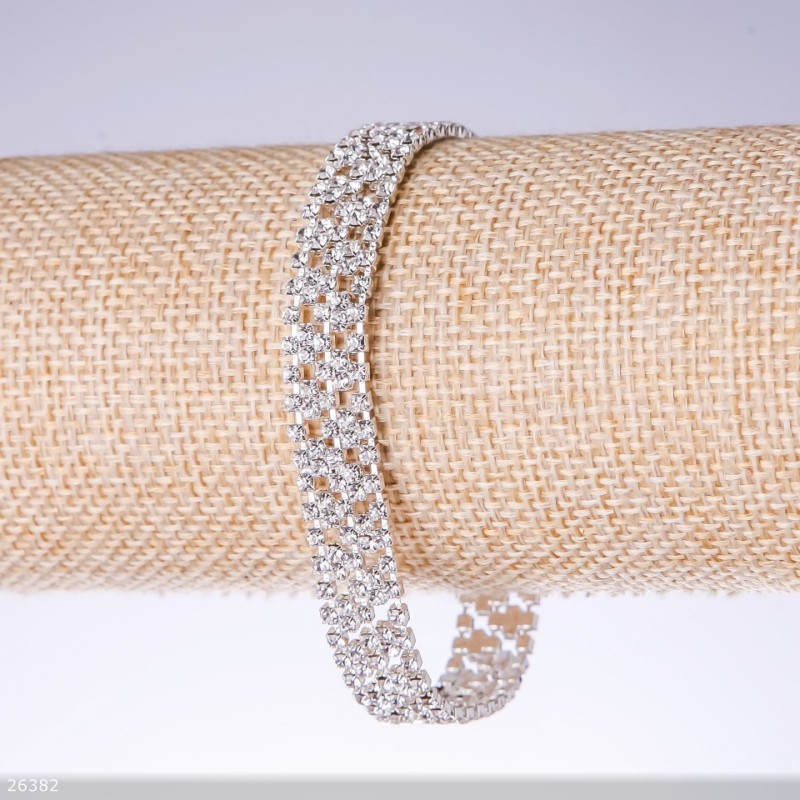 Bransoletka z cyrkoniami „biała”, szerokość 11 mm, długość 19 cm „srebrny”