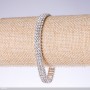 Trójrzędowa bransoletka z cyrkoniami, kolor biały, szerokość 7 mm, długość 19 cm, wykończenie srebrne