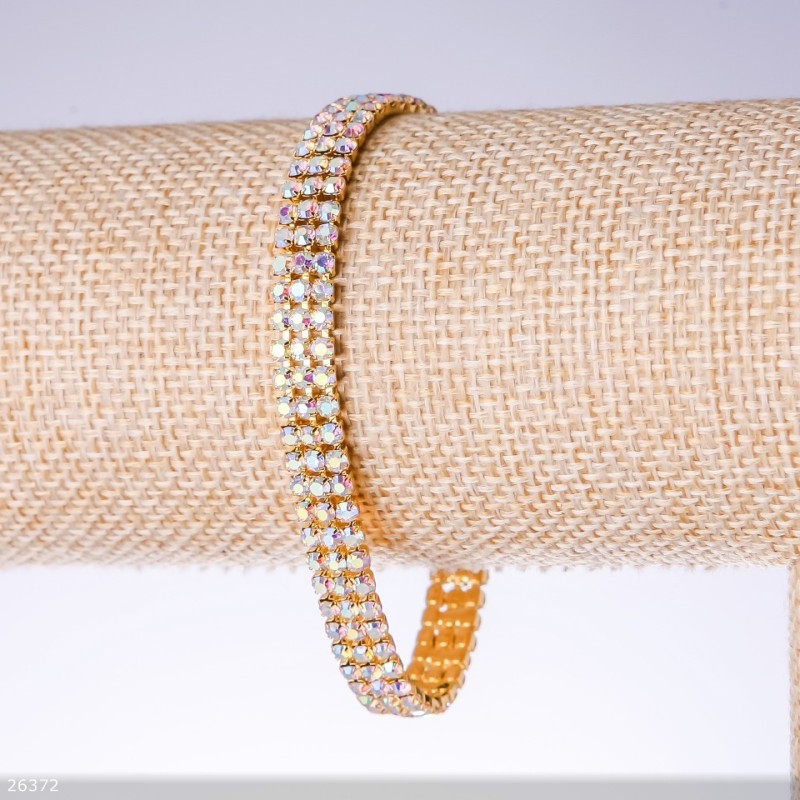 Bransoletka z cyrkoniami, trójrzędowa «Kameleon», szerokość 7 mm, długość 19 cm «złoto»