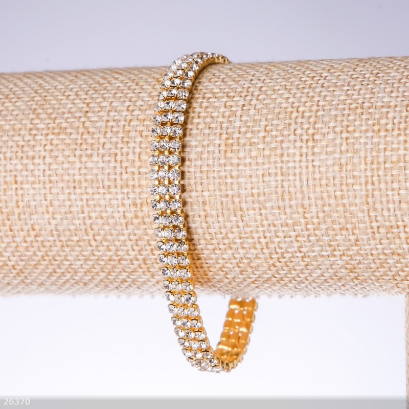 Bransoletka cyrkoniowa trójrzędowa 'biała', szerokość 7 mm, długość 19 cm 'złoty'