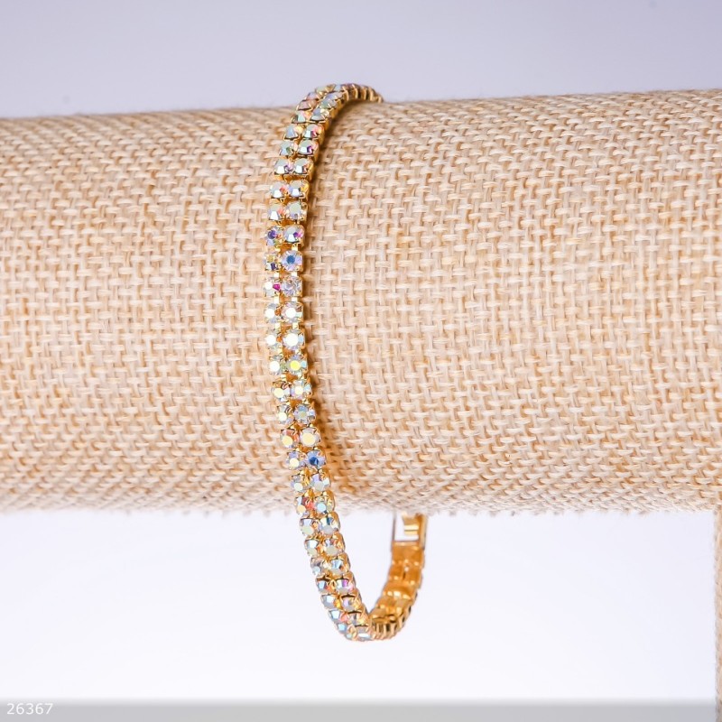 Bransoletka z cyrkoniami dwurzędowa „kameleon”, szerokość 5 mm, długość 19 cm „złoto”