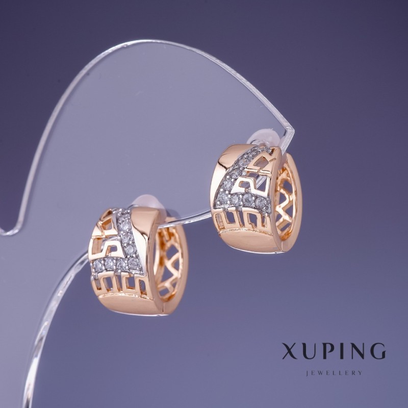 Kolczyki Xuping 14×8 mm z pozłotą 18K i białymi cyrkoniami
