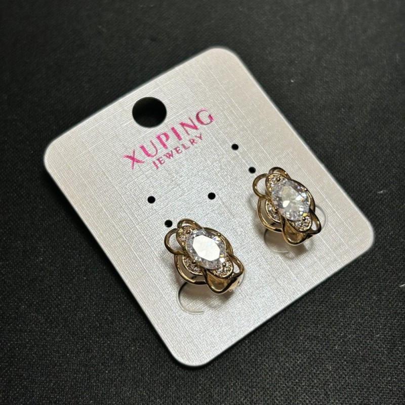 Kolczyki Xuping z białą cyrkonią, 10×15 mm, pozłacane 18K
