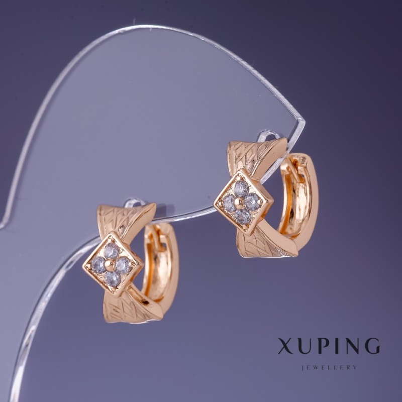 Kolczyki Xuping 12×8 mm z pozłotą 18K i białymi cyrkoniami