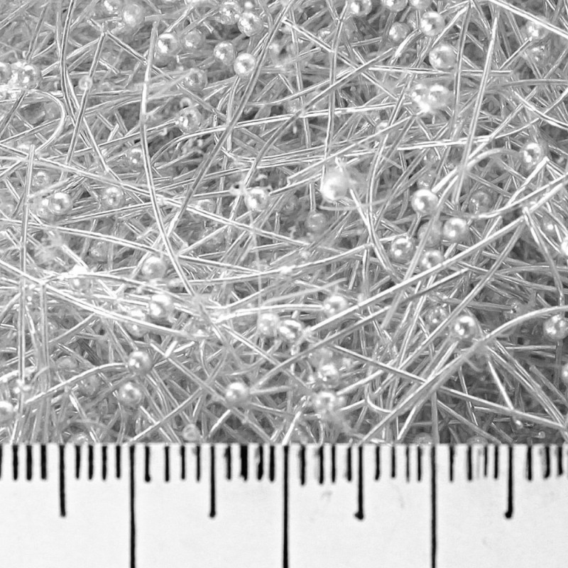 Furnitura szpilek jubilerskich z kapeluszkiem-kulką ze światłego metalu, długość 40 mm, masa 390 g
