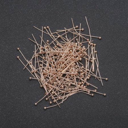 Furnitura igła kapeluszowa z kuleczką, żółtego metalu, długość 20 mm, masa 10 g