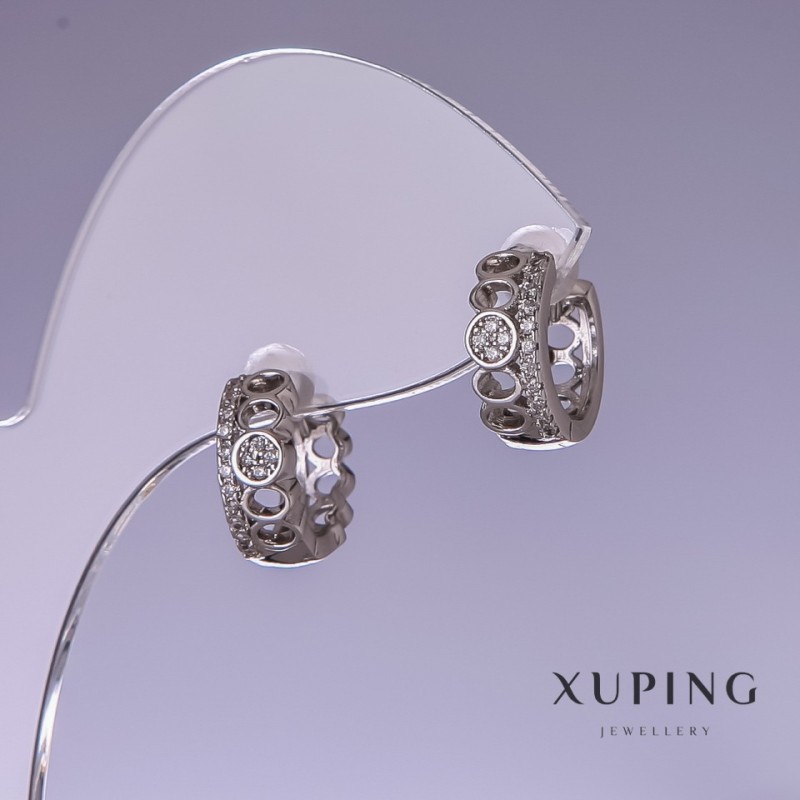 Kolczyki Xuping rodowane z białymi kryształami 5×12 mm