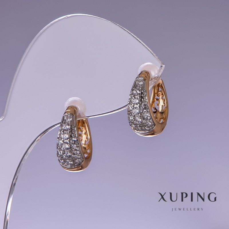 Kolczyki Xuping z białymi kryształami 6×15 mm „złocenie 18K”