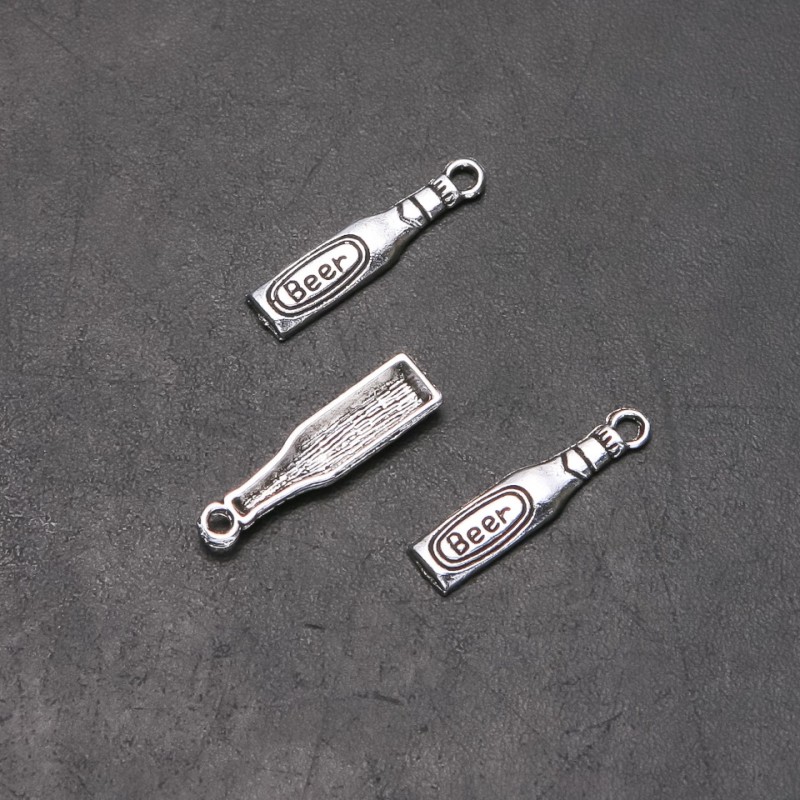 Zawieszka wisior w formie butelki Beer, średnica 6 mm, długość 3 mm, średnica 1,8 mm, opakowanie 20 g, 26 szt. (+/-)
