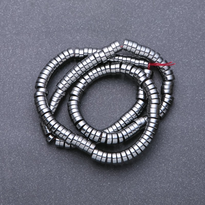 Koraliki hematitu, rondel gładki, na nici, średnica 6×2 mm, średnica 1,5 mm, długość 40 cm