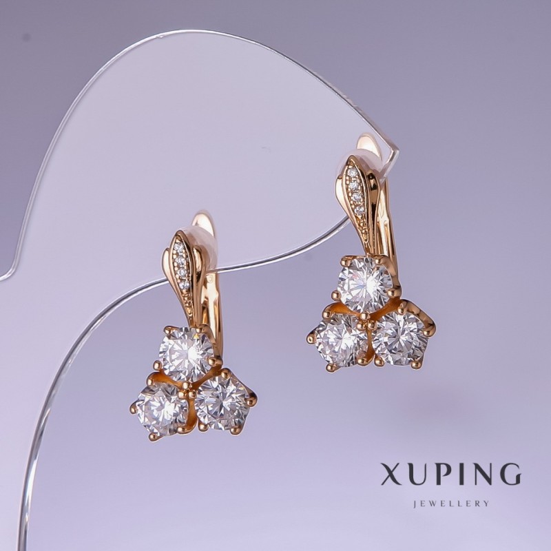 Kolczyki Xuping z białymi cyrkoniami 11×4,5 mm, pozłacane 18K