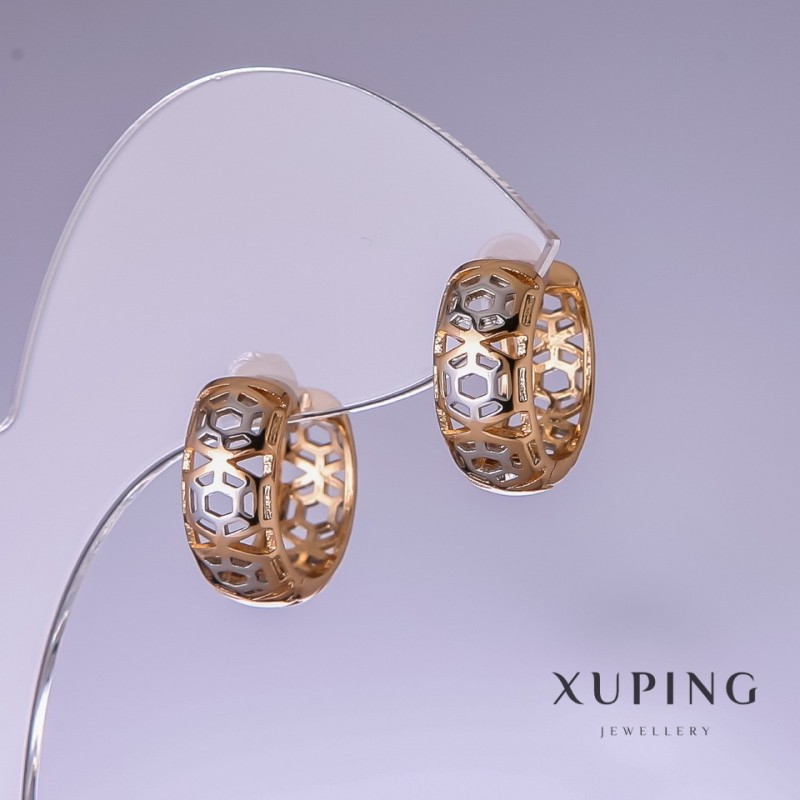 Kolczyki Xuping 11×7 mm rodowane rhodiumem, pozłacane 18K