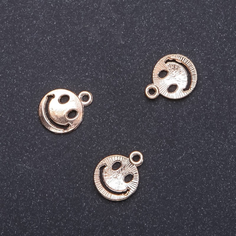 Zawieszka Smajl w kolorze złotym, średnica 13 mm, długość 16 mm, średnica 1,8 mm, opakowanie 20 g, 24 szt. (+ -)