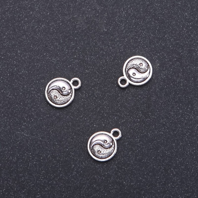 Zawieszka jubilerska Yin-Yang, średnica 10 mm, długość 13 mm, średnica otworu 1,9 mm, opakowanie 20 g, 30 szt. (+ -)