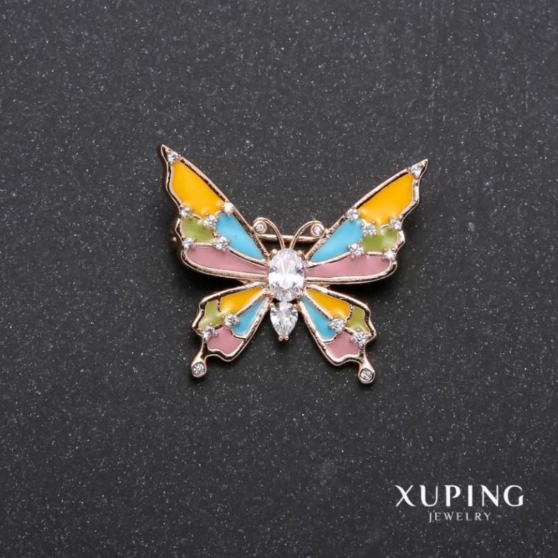 Broszka Xuping Motyl, wielobarwna emalia, pozłacana 18k, 29×27 mm