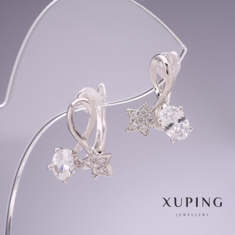 Kolczyki Xuping z białymi cyrkoniami Gwiazdy 17×14 mm rodowany