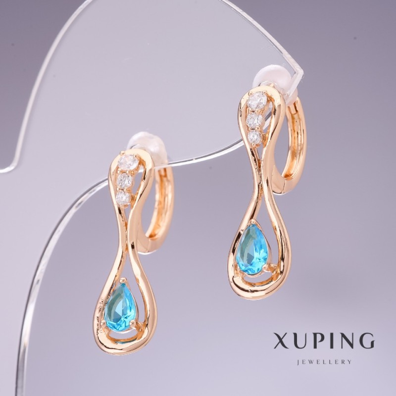 Kolczyki Xuping z błękitnymi cyrkoniami «Topaz» 26×8 mm, pozłacane 18K