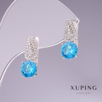 Kolczyki Xuping z błękitnymi cyrkoniami topaz 17x8 mm, rodowane