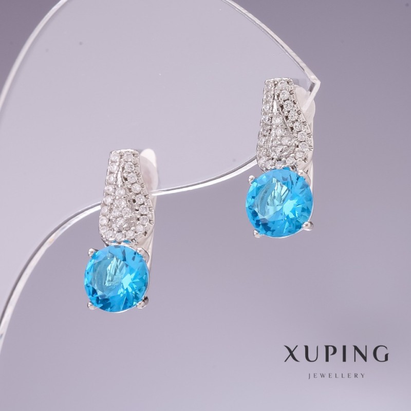 Kolczyki Xuping z błękitnymi cyrkoniami topaz 17x8 mm, rodowane