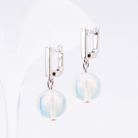Kolczyki «Eleganckie» z kamieniem księżycowym, średnica 14 mm, długość 3 cm