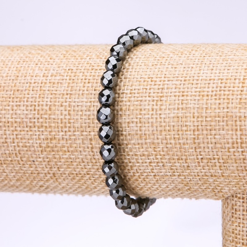 Bransoletka z hematytu fasetowanych kulek, średnica 6 mm, długość 18 cm na elastycznej gumce