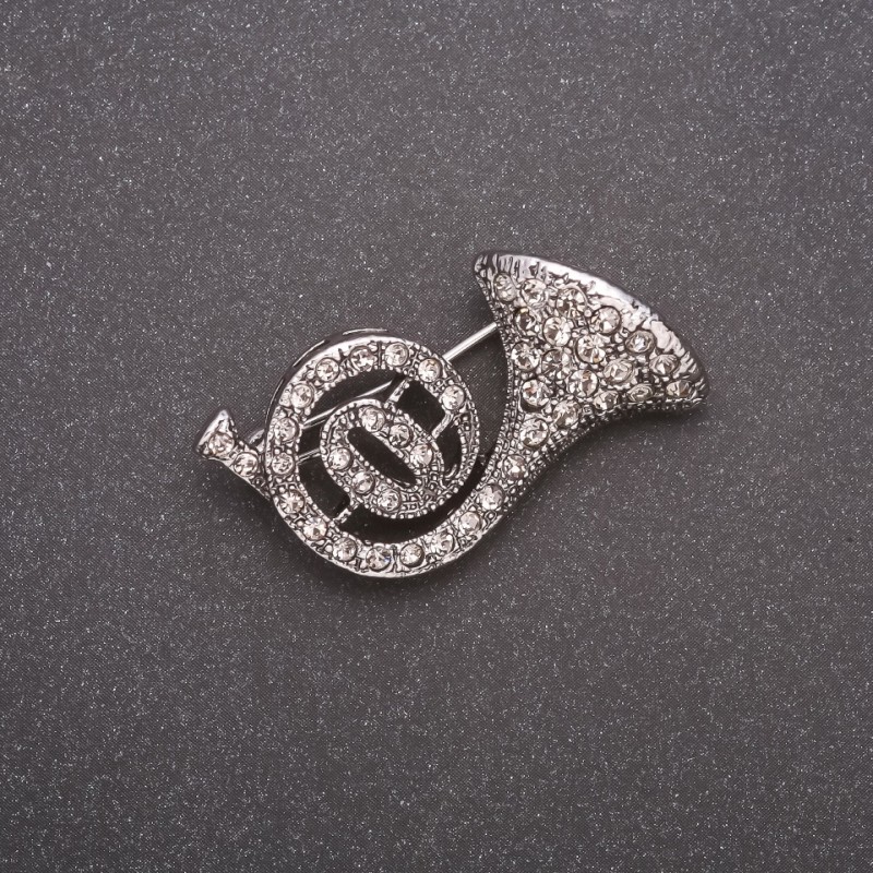 Broszka w kształcie tuby z kryształkami, metal szary, 30×20 mm