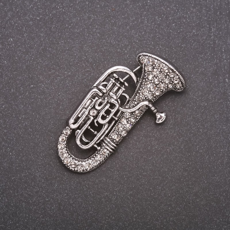 Broszka w formie tuby ze strassami, szary metal, 47×25 mm