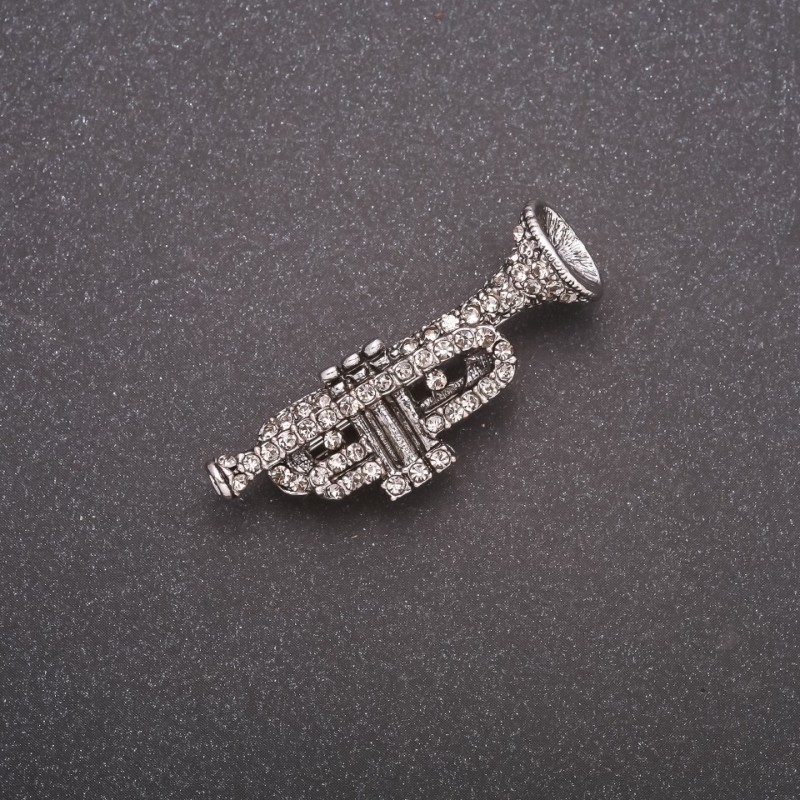 Broszka w kształcie tuby z kryształami, metal szary, 42×14 mm
